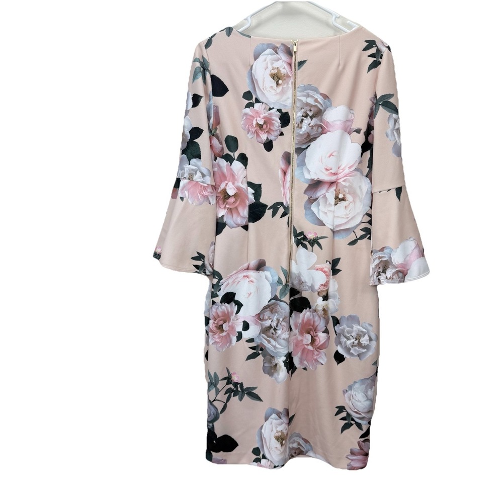 Calvin Klein Pink Floral Bell Sleeve Stretch Crepe Sheath Dress Size 6‎ - Picture 9 of 15
